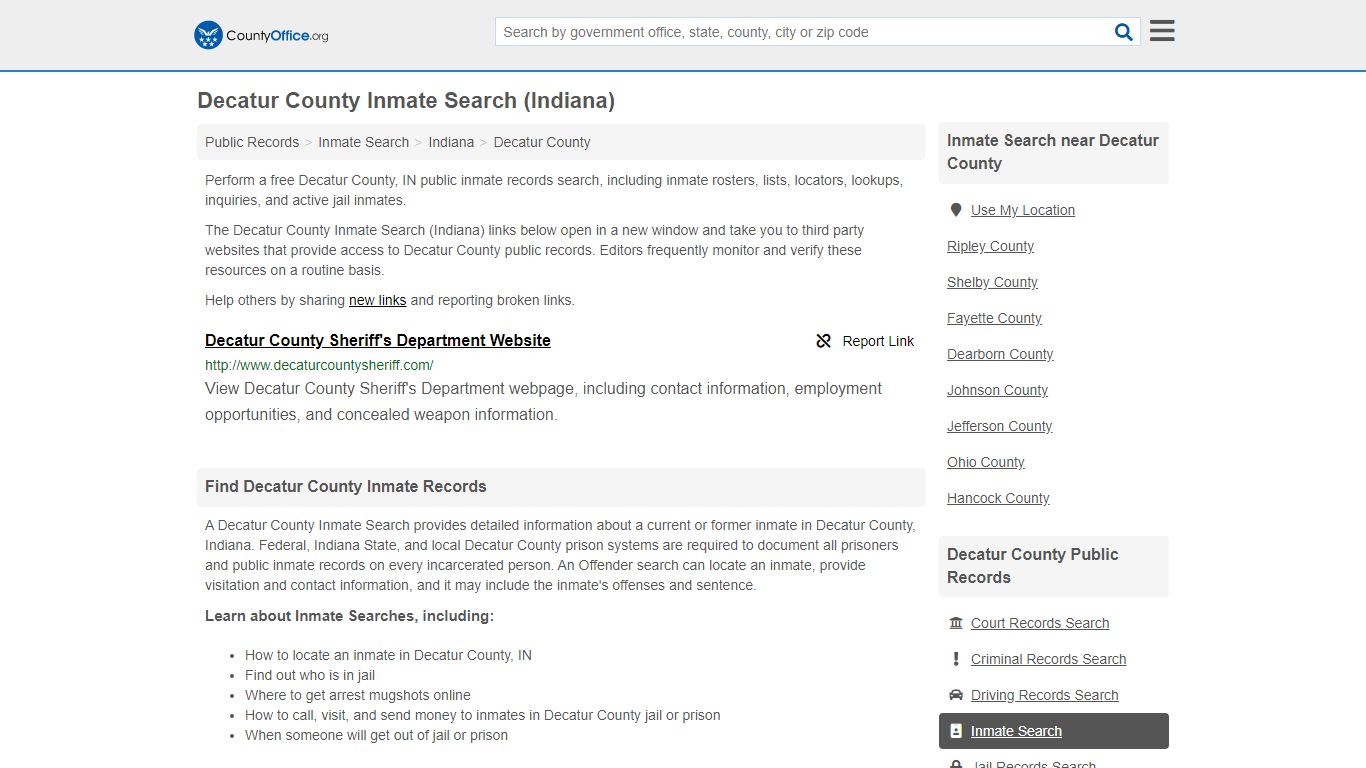 Decatur County Inmate Search (Indiana) - County Office