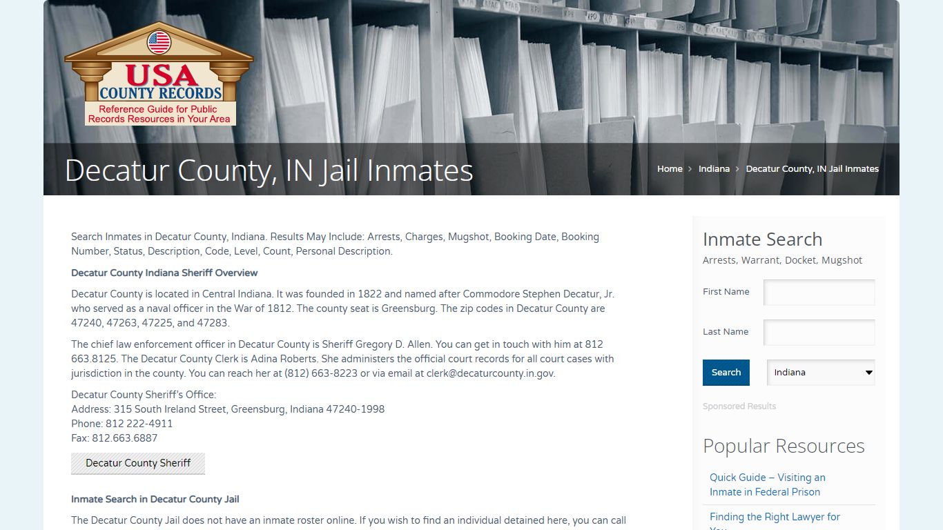 Decatur County, IN Jail Inmates | Name Search